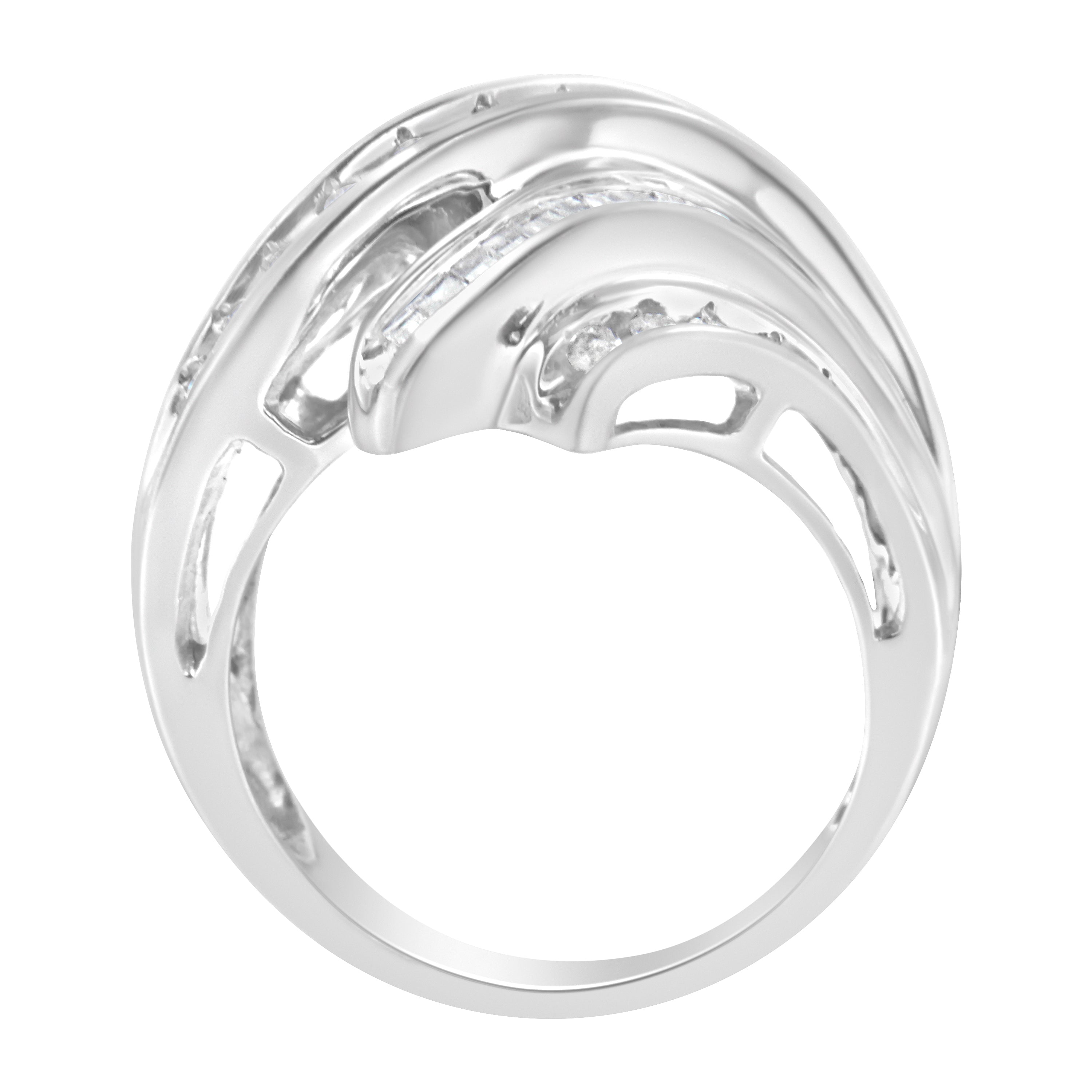 10K White Gold Round and Baguette Cut Diamond Channel Ring (3/4 Cttw, H-I Color, SI2-I1 Clarity) - Size 7 by Bids.com