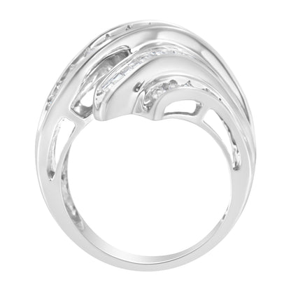 10K White Gold Round and Baguette Cut Diamond Channel Ring (3/4 Cttw, H-I Color, SI2-I1 Clarity) - Size 7 by Bids.com
