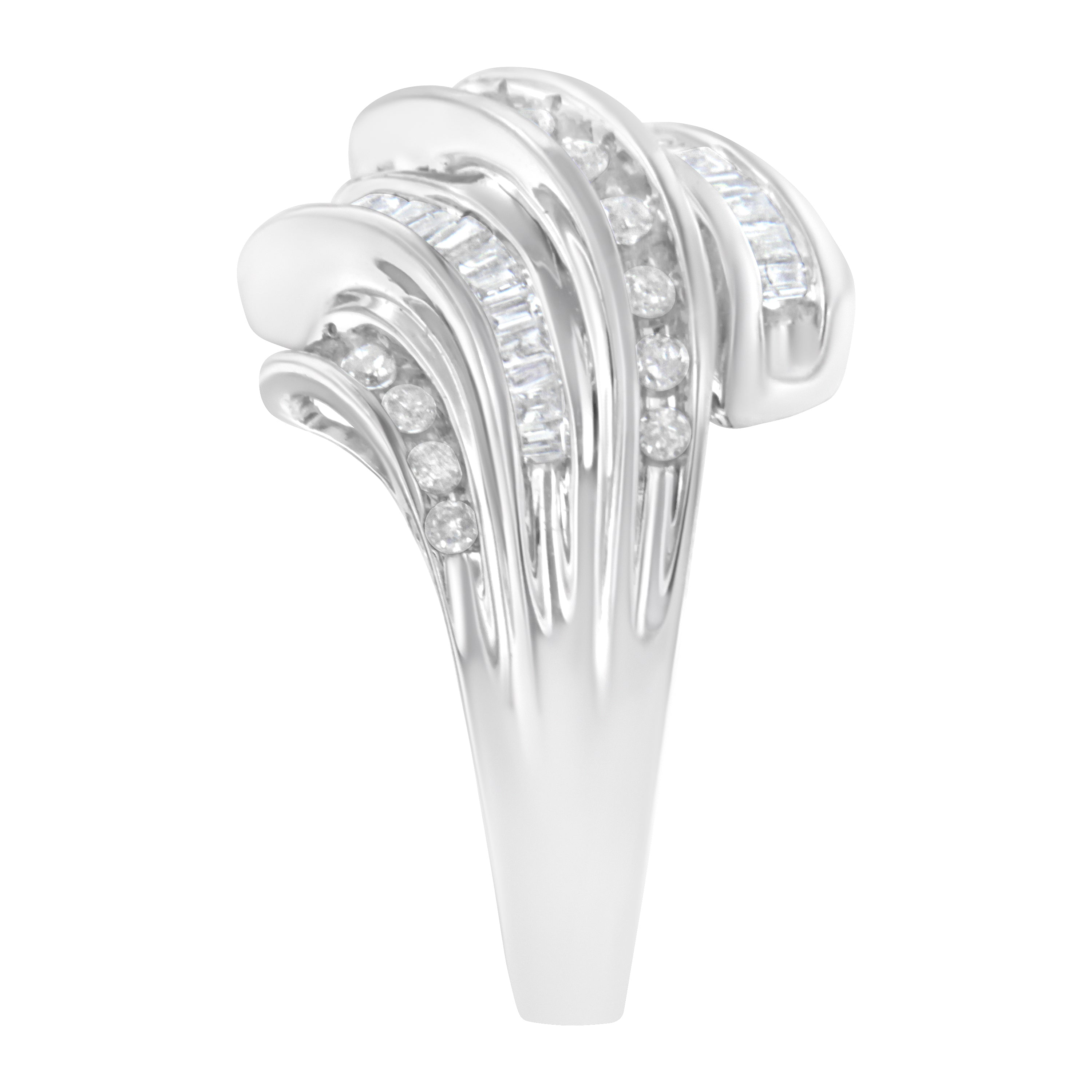 10K White Gold Round and Baguette Cut Diamond Channel Ring (3/4 Cttw, H-I Color, SI2-I1 Clarity) - Size 7 by Bids.com
