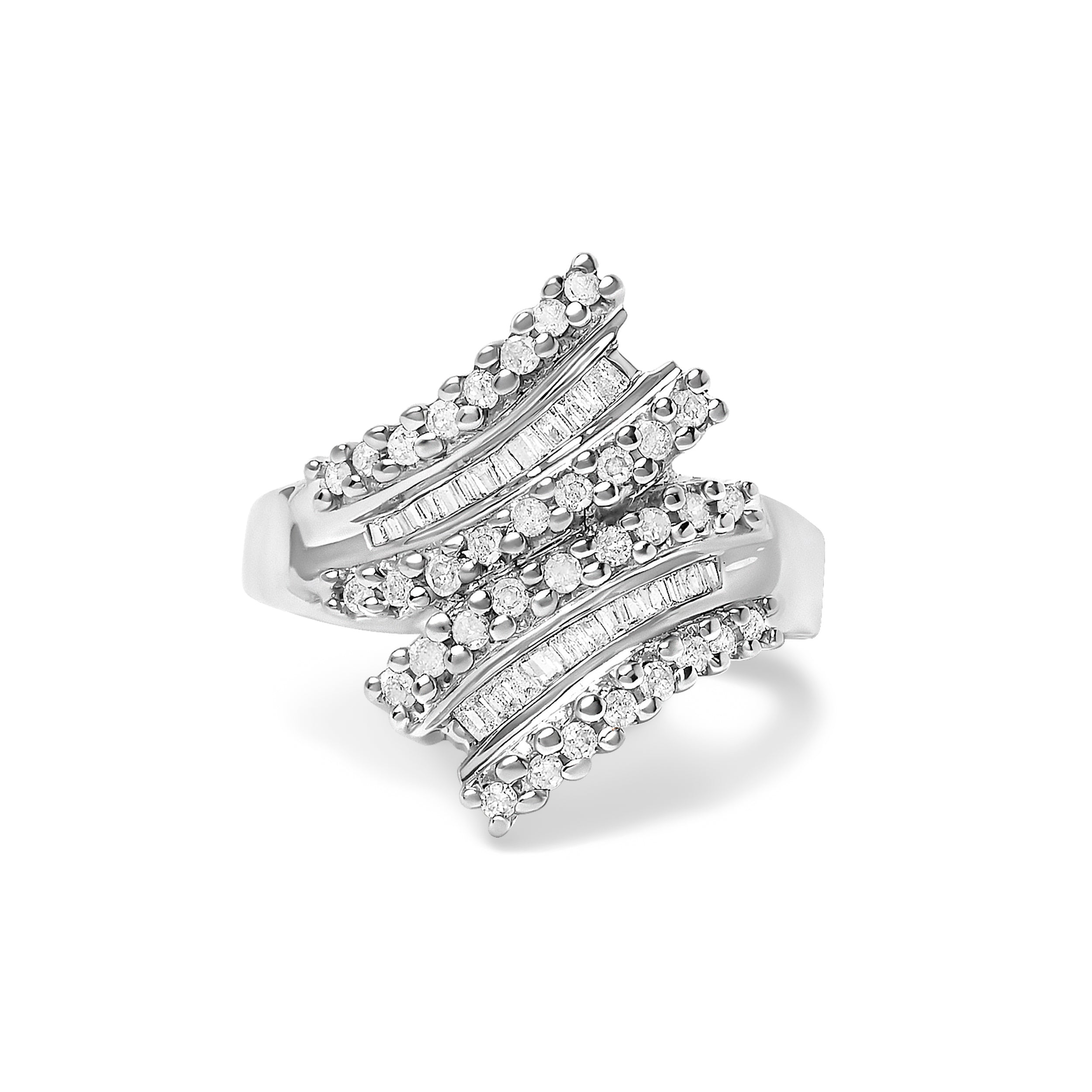 10K White Gold 1/2 Cttw Diamond Bypass Cocktail Ring  DestGlow