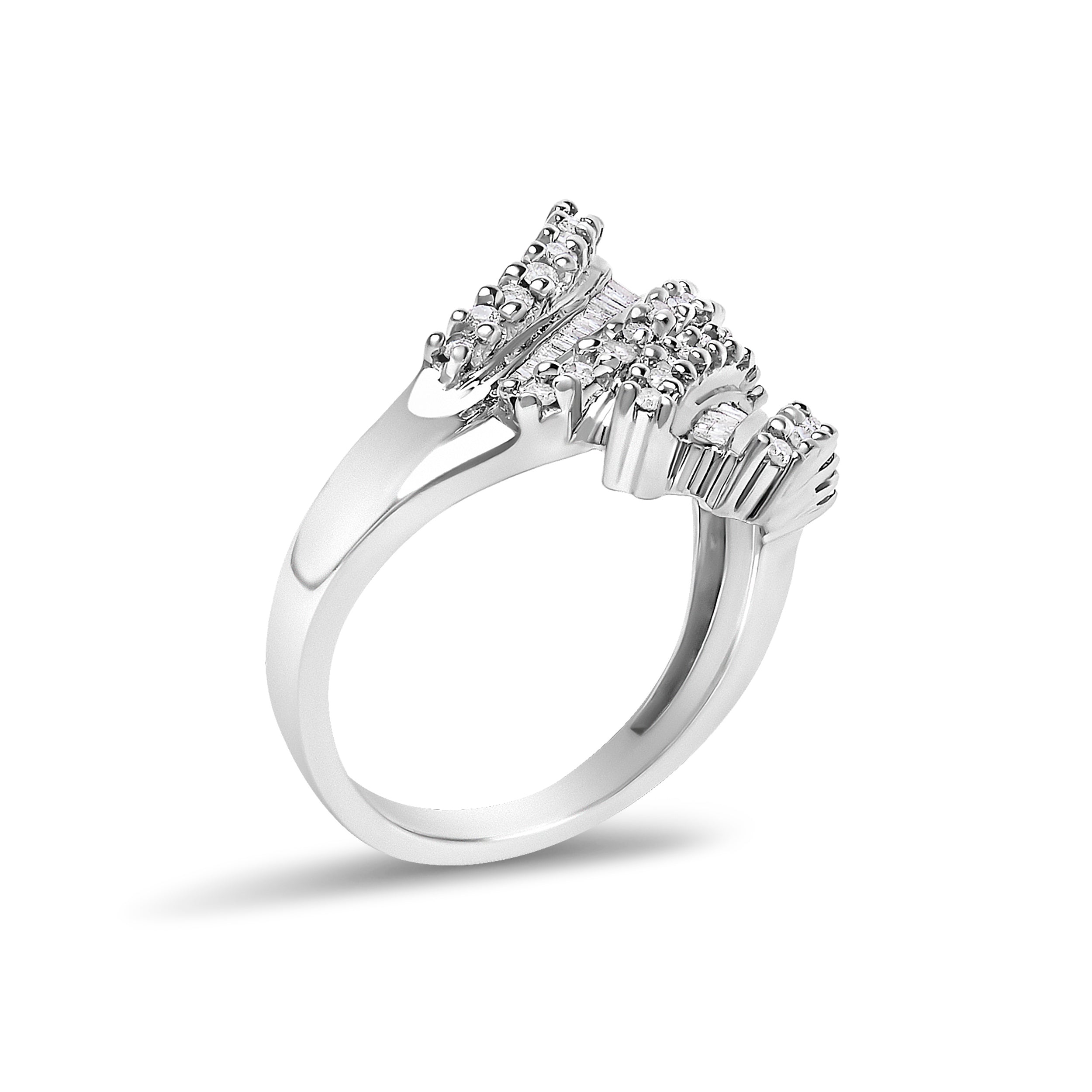 10K White Gold 1/2 Cttw Diamond Bypass Cocktail Ring  DestGlow