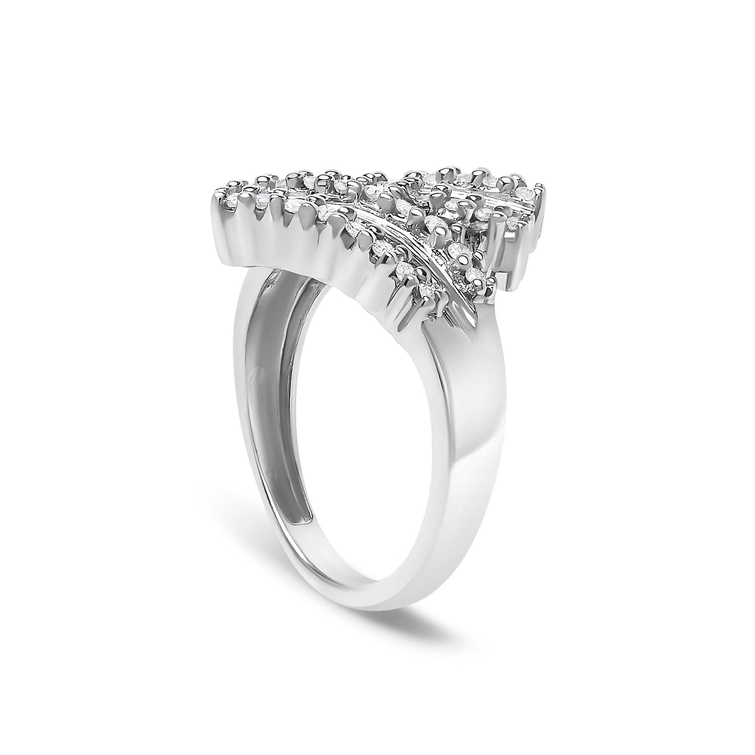 10K White Gold 1/2 Cttw Diamond Bypass Cocktail Ring  DestGlow