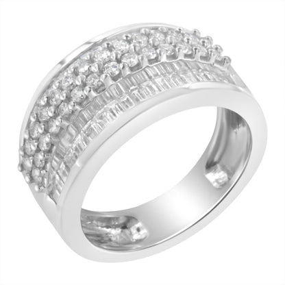 14K White Gold Round and Baguette Diamond Ring (1 1/2 Cttw, F-G Color, SI1-SI2 Clarity) - Size 6-3/4 by Bids.com