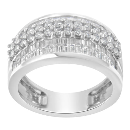 14K White Gold Round and Baguette Diamond Ring (1 1/2 Cttw, F-G Color, SI1-SI2 Clarity) - Size 6-3/4 by Bids.com