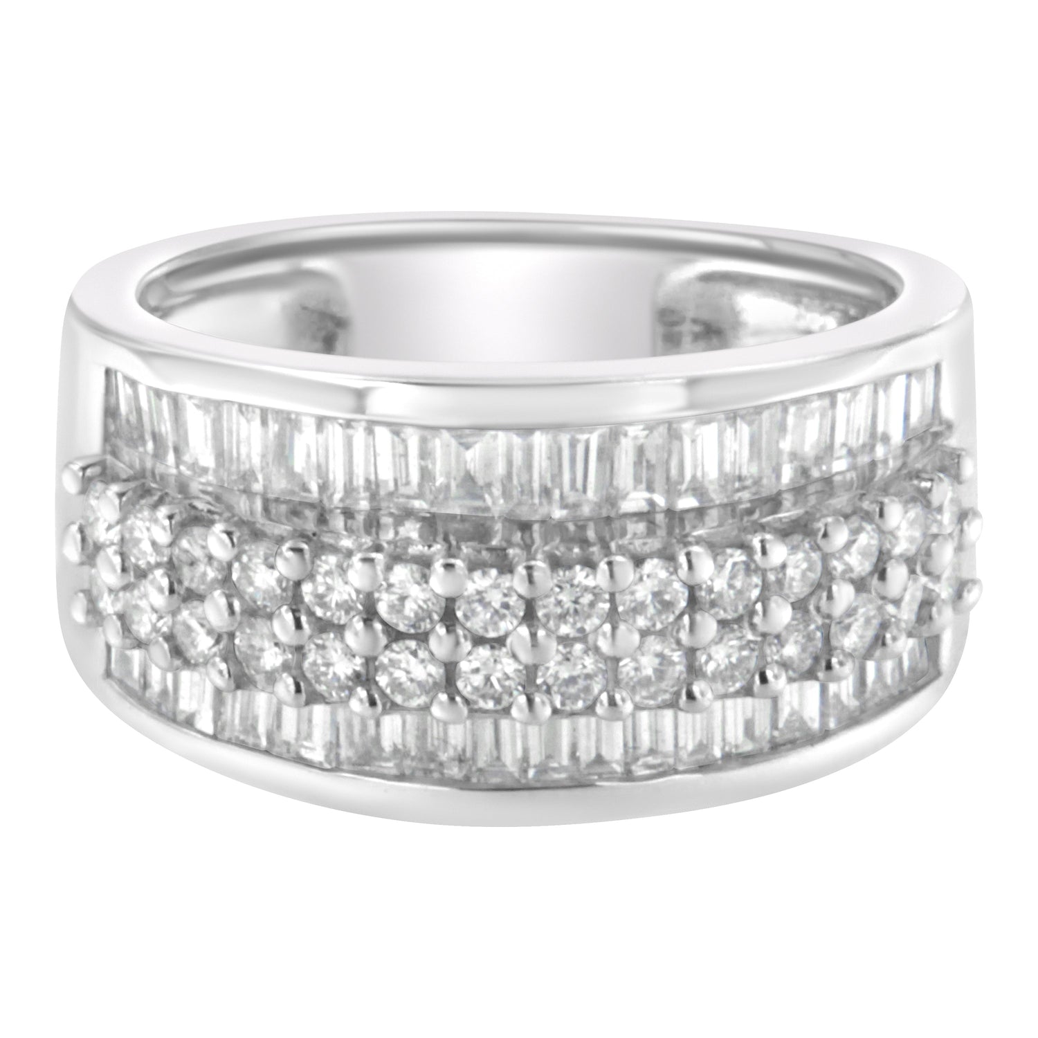 14K White Gold Round and Baguette Diamond Ring (1 1/2 Cttw, F-G Color, SI1-SI2 Clarity) - Size 6-3/4 by Bids.com