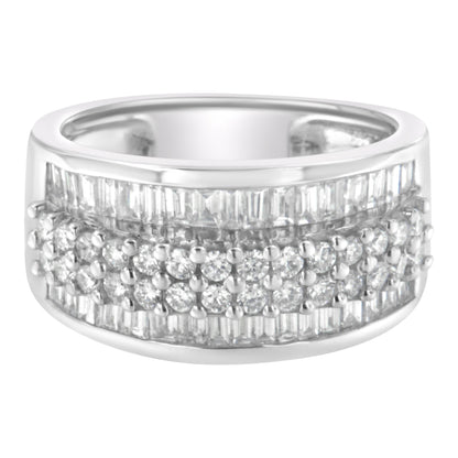 14K White Gold Round and Baguette Diamond Ring (1 1/2 Cttw, F-G Color, SI1-SI2 Clarity) - Size 6-3/4 by Bids.com