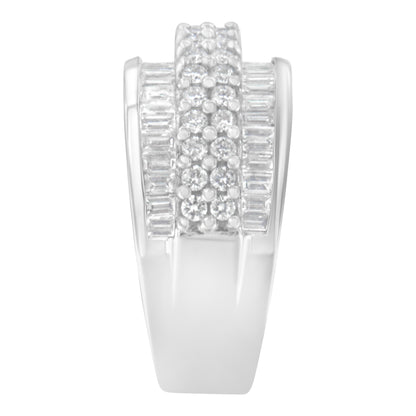 14K White Gold Round and Baguette Diamond Ring (1 1/2 Cttw, F-G Color, SI1-SI2 Clarity) - Size 6-3/4 by Bids.com