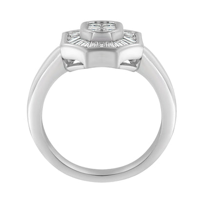 14K White Gold 1.00 Cttw Baguette and Princess-Cut Diamond Cocktail Art Deco Style Ring (H-I Color, SI1-SI2 Clarity) - Size 7 by Bids.com