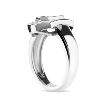 14K White Gold 1.00 Cttw Baguette and Princess-Cut Diamond Cocktail Art Deco Style Ring (H-I Color, SI1-SI2 Clarity) - Size 7 by Bids.com