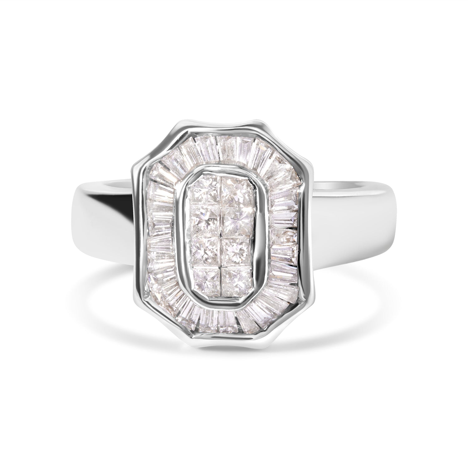 14K White Gold 1.00 Cttw Baguette and Princess-Cut Diamond Cocktail Art Deco Style Ring (H-I Color, SI1-SI2 Clarity) - Size 7 by Bids.com