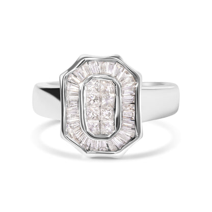 14K White Gold 1.00 Cttw Baguette and Princess-Cut Diamond Cocktail Art Deco Style Ring (H-I Color, SI1-SI2 Clarity) - Size 7 by Bids.com