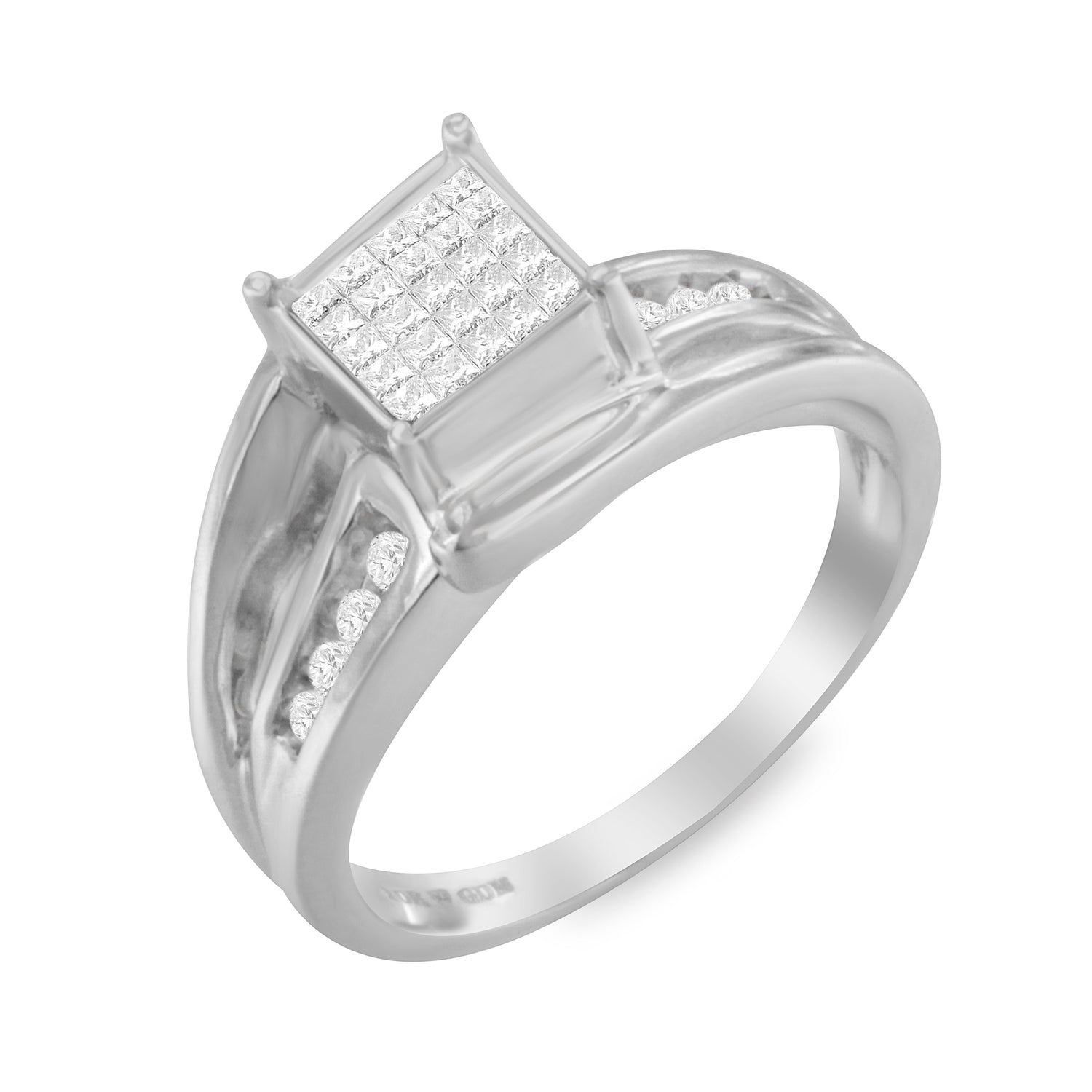 10K White Gold 1/3 Cttw Invisible Set Princess-cut Diamond Cluster Bypass Ring (H-I Color, SI1-SI2 Clarity) - Ring Size 7 by Bids.com