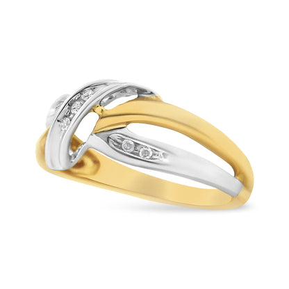 10K Yellow and White Gold 1/20 Cttw Round-Cut Diamond Bypass Ring (I2 Color, I-J Clarity) by Bids.com