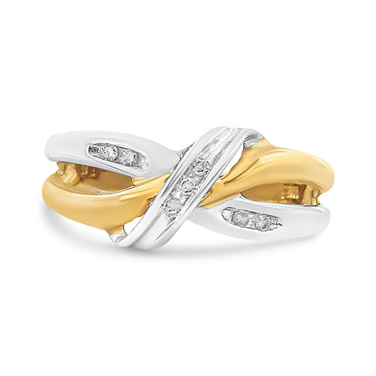 10K Yellow and White Gold 1/20 Cttw Round-Cut Diamond Bypass Ring (I2 Color, I-J Clarity) by Bids.com
