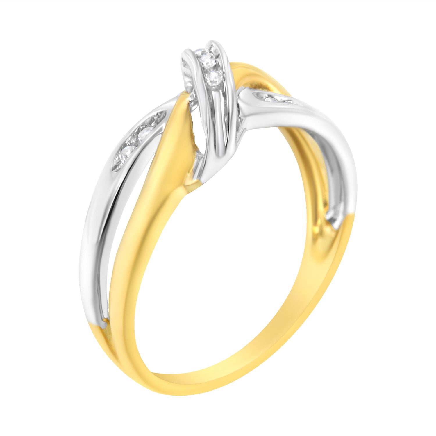 10K Yellow and White Gold 1/20 Cttw Round-Cut Diamond Bypass Ring (I2 Color, I-J Clarity) by Bids.com