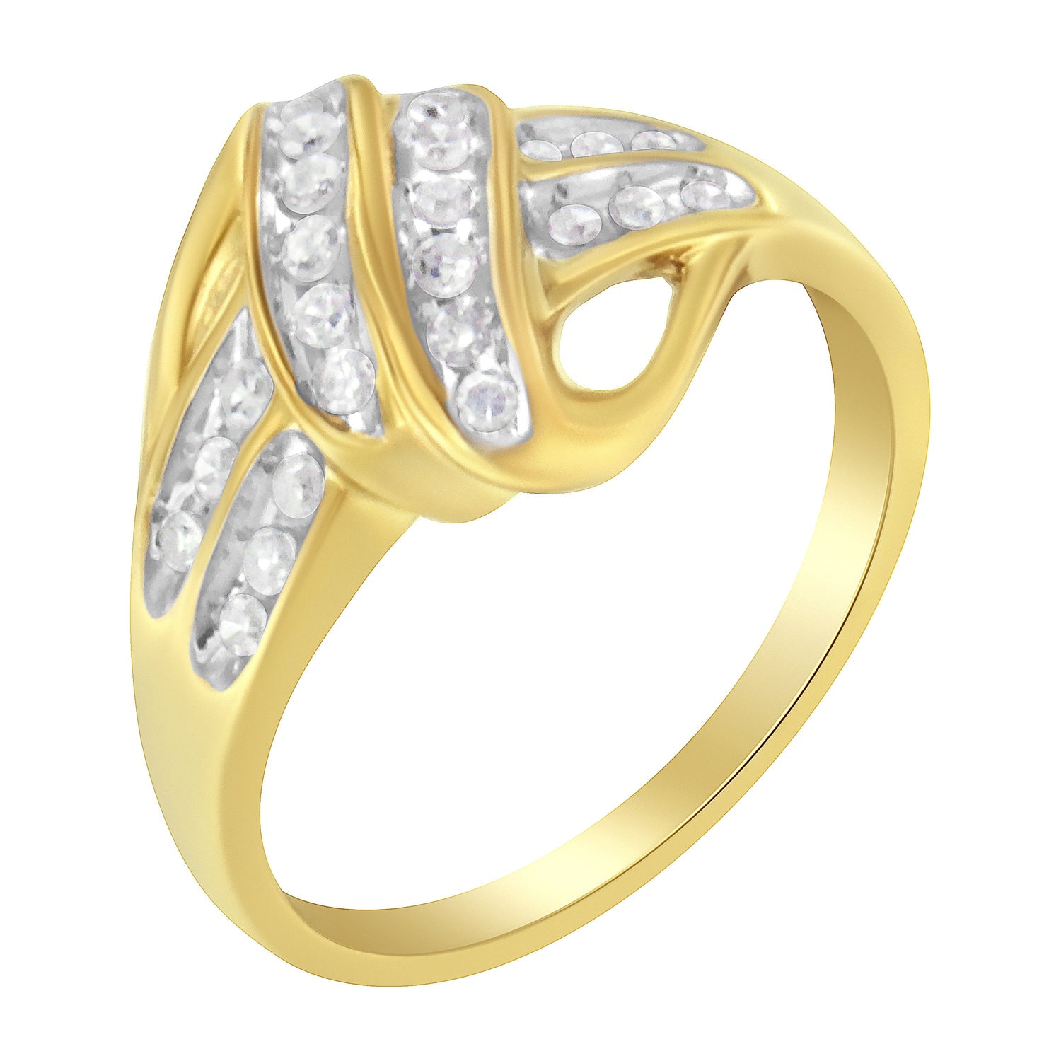 10K Yellow Gold Plated .925 Sterling Silver 1.0 Cttw Diamond Flower Cluster Open Halo Floral Ring (J-K Color, I2-I3 Clarity) - Size 6  DestGlow