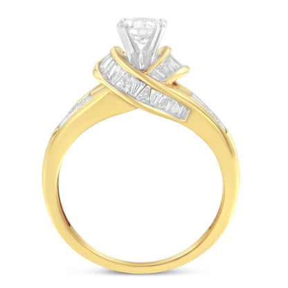 14K Two-Toned Gold Round, Baguette and Princess Cut Diamond Ring (1 1/8 Cttw, H-I Color, SI2-I1 Clarity) - Size 6 by Bids.com