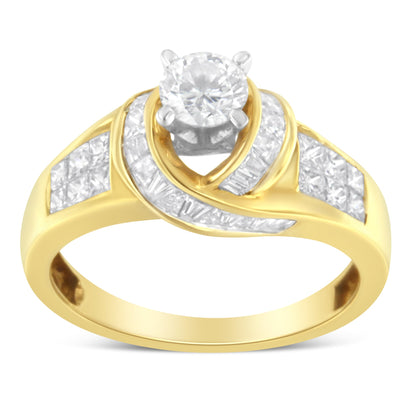 14K Two-Toned Gold Round, Baguette and Princess Cut Diamond Ring (1 1/8 Cttw, H-I Color, SI2-I1 Clarity) - Size 6 by Bids.com