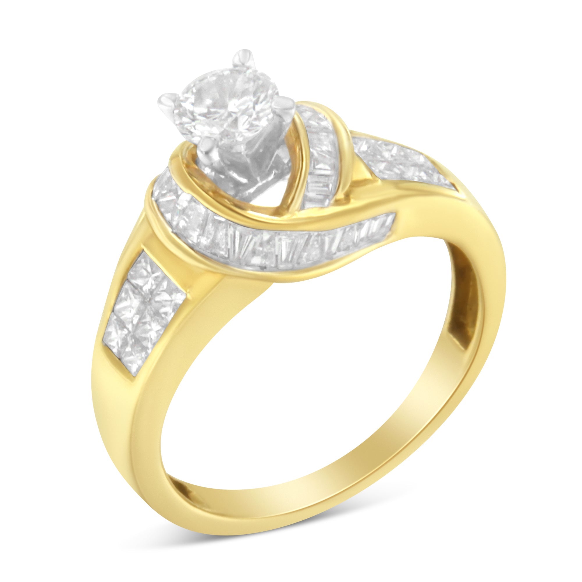 14K Two-Toned Gold Round, Baguette and Princess Cut Diamond Ring (1 1/8 Cttw, H-I Color, SI2-I1 Clarity) - Size 6 by Bids.com
