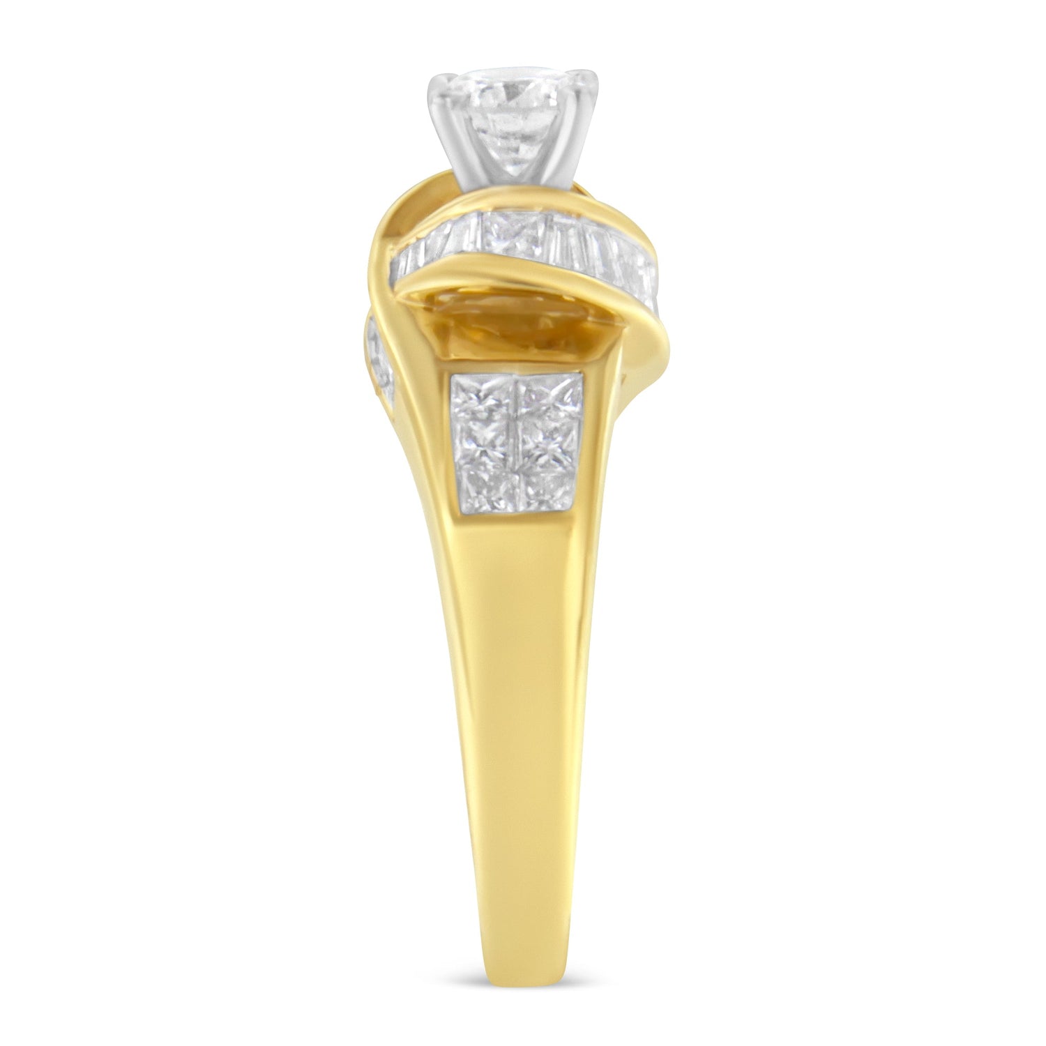 14K Two-Toned Gold Round, Baguette and Princess Cut Diamond Ring (1 1/8 Cttw, H-I Color, SI2-I1 Clarity) - Size 6 by Bids.com