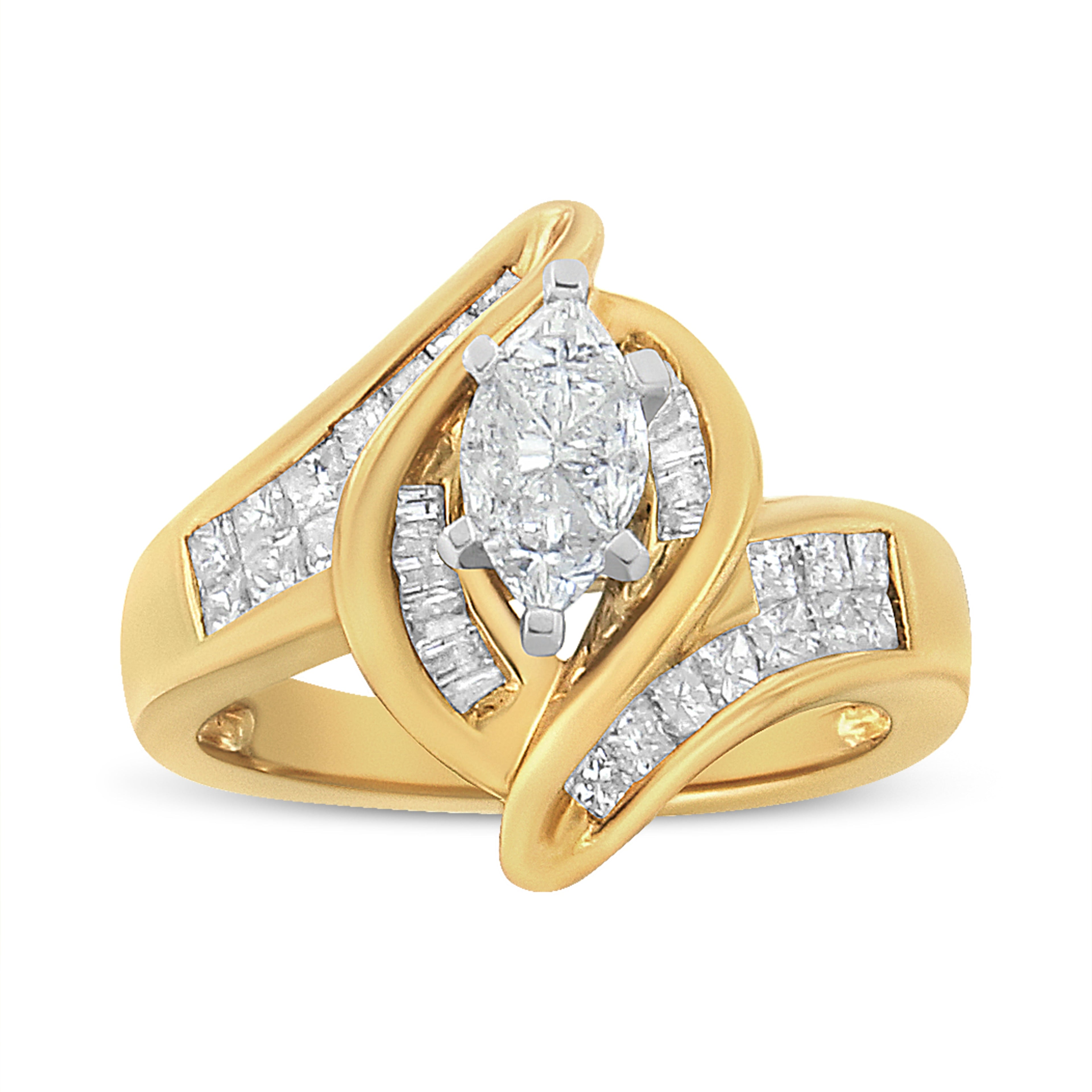 14K Yellow Gold Princess, Baguette, and Pie cut Diamond Marquise Shaped Ring (1 1/4 Cttw, G-H Color, SI1-SI2 Clarity) - Size 5-1/2 by Bids.com