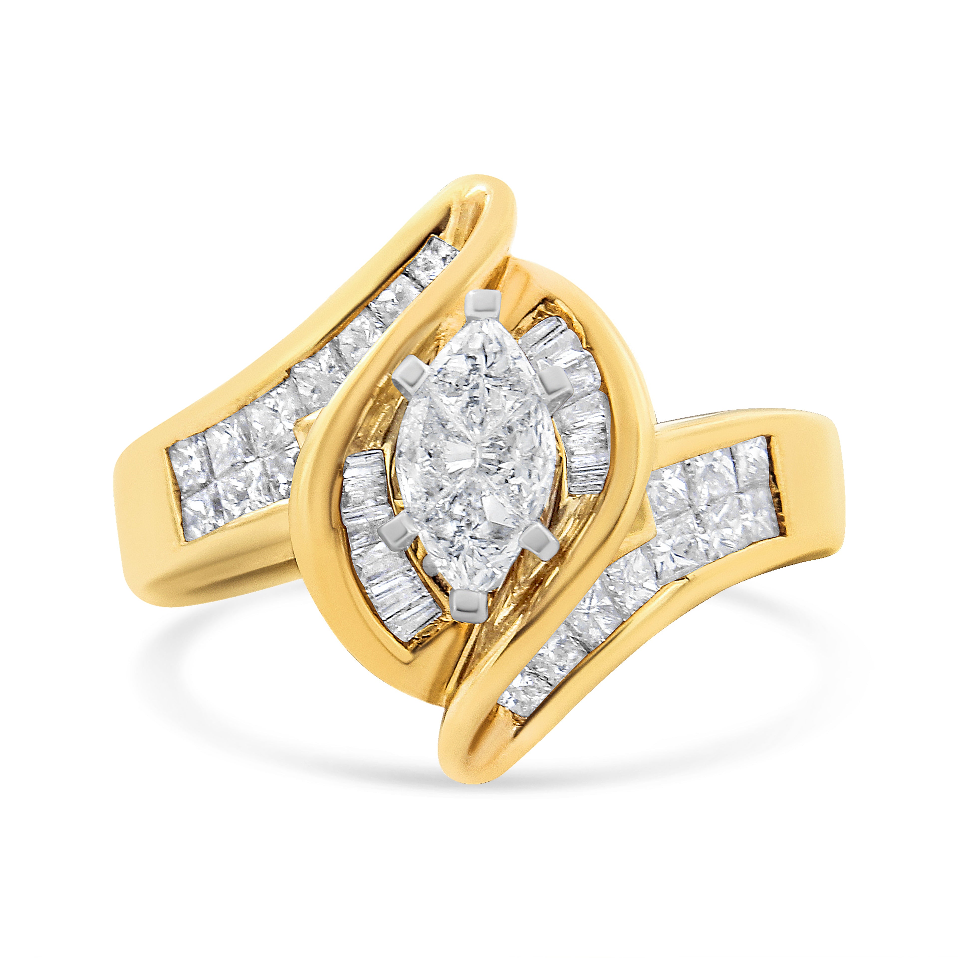 14K Yellow Gold Princess, Baguette, and Pie cut Diamond Marquise Shaped Ring (1 1/4 Cttw, G-H Color, SI1-SI2 Clarity) - Size 5-1/2 by Bids.com