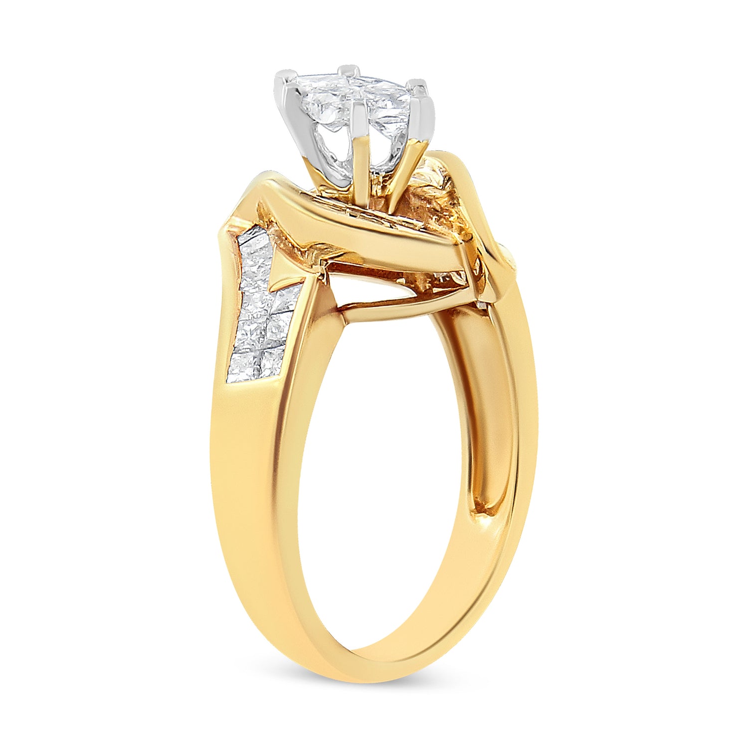 14K Yellow Gold Princess, Baguette, and Pie cut Diamond Marquise Shaped Ring (1 1/4 Cttw, G-H Color, SI1-SI2 Clarity) - Size 5-1/2 by Bids.com