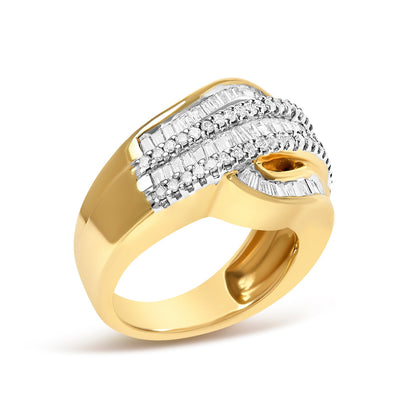 14K Yellow Gold 1.0 Cttw Diamond Wave Design Band Ring  DestGlow