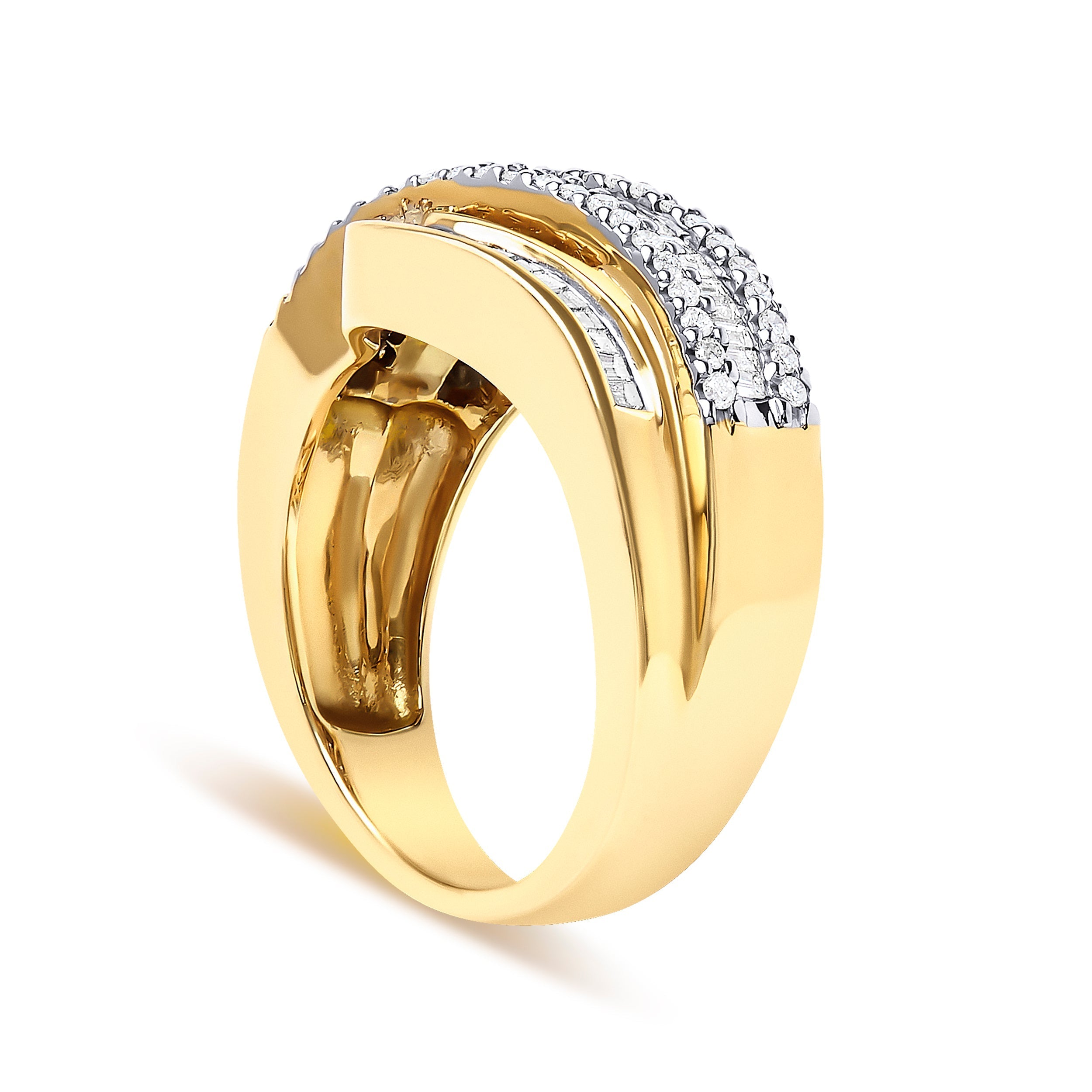 14K Yellow Gold 1.0 Cttw Diamond Wave Design Band Ring  DestGlow