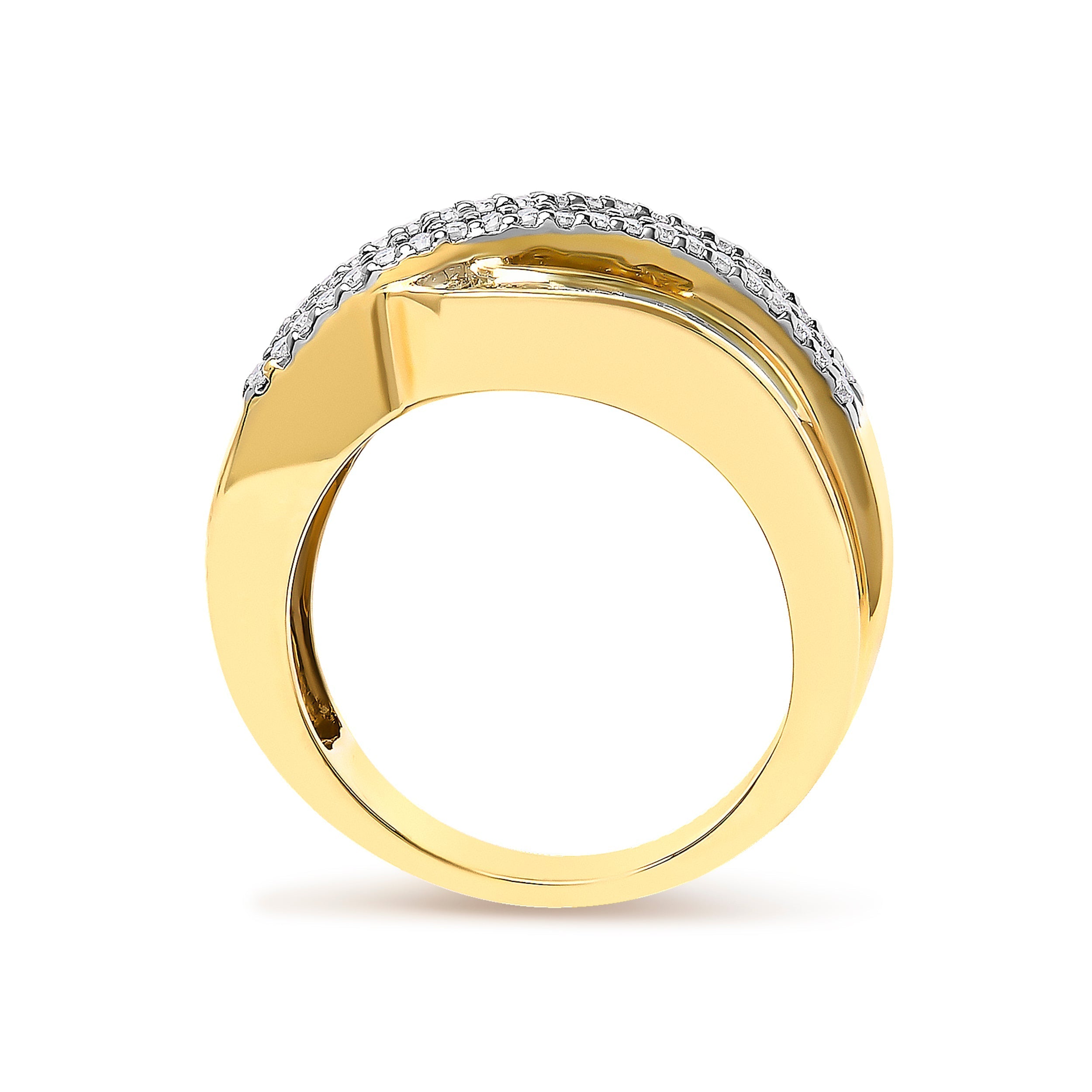 14K Yellow Gold 1.0 Cttw Diamond Wave Design Band Ring  DestGlow
