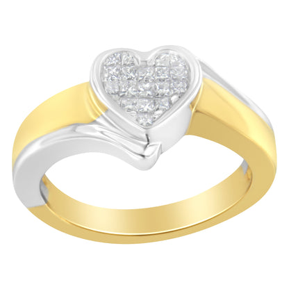 14K Two-Toned Gold Princess-Cut Diamond Heart Promise Ring (1/4 Cttw, H-I Color, I1-I2 Clarity) - Size 6 by Bids.com