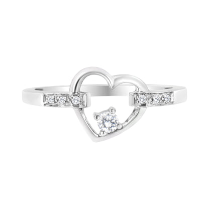 14K White Gold 1/8 Cttw Channel Set Round-Cut Diamond Heart Ring (H-I Color, SI2-I1 Clarity)  DestGlow