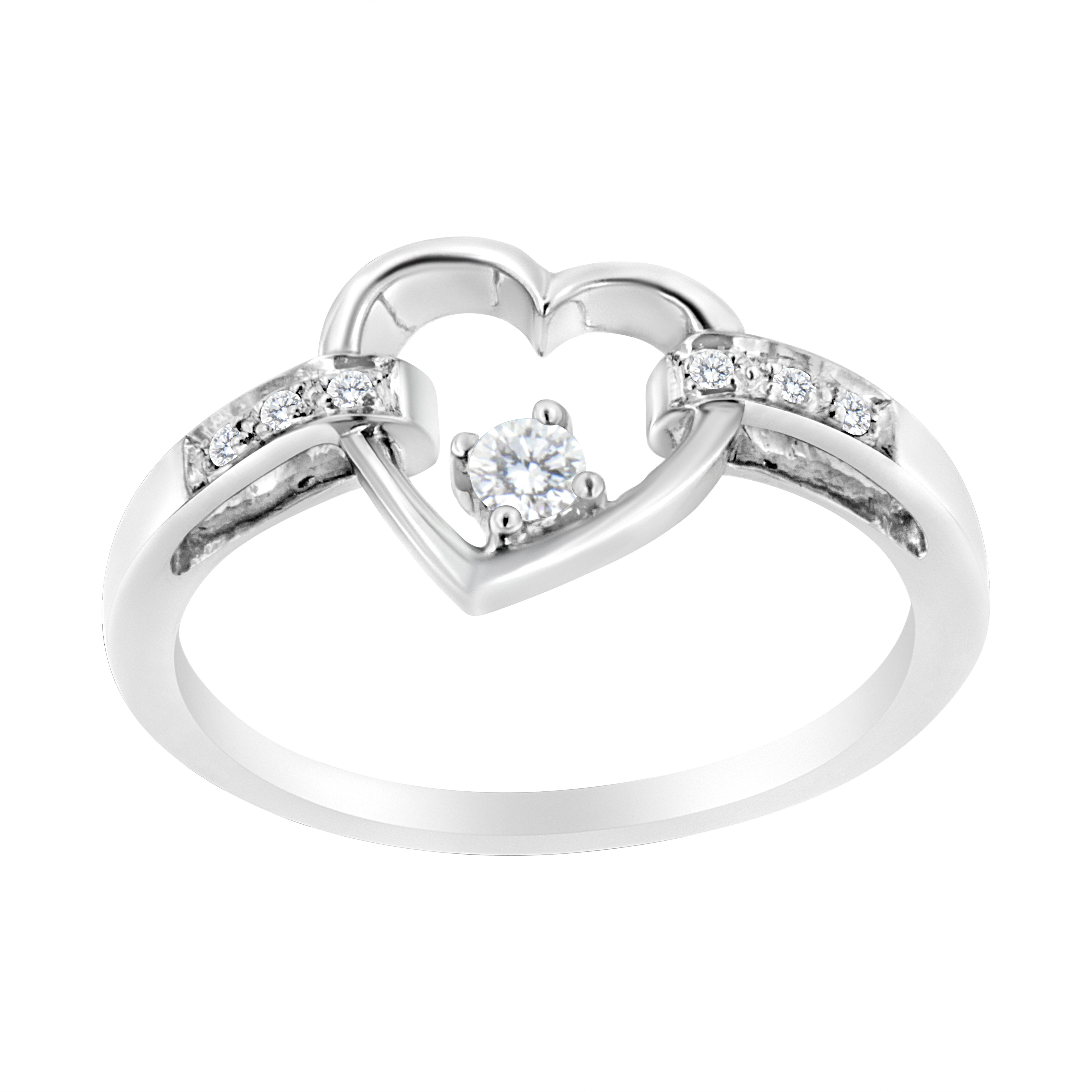 14K White Gold 1/8 Cttw Channel Set Round-Cut Diamond Heart Ring (H-I Color, SI2-I1 Clarity)  DestGlow