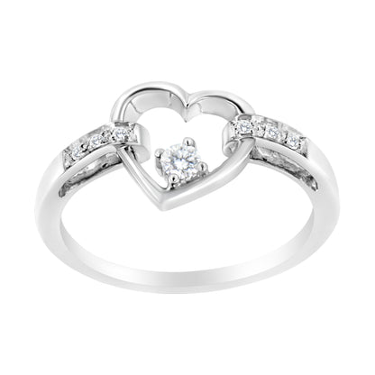 14K White Gold 1/8 Cttw Channel Set Round-Cut Diamond Heart Ring (H-I Color, SI2-I1 Clarity)  DestGlow