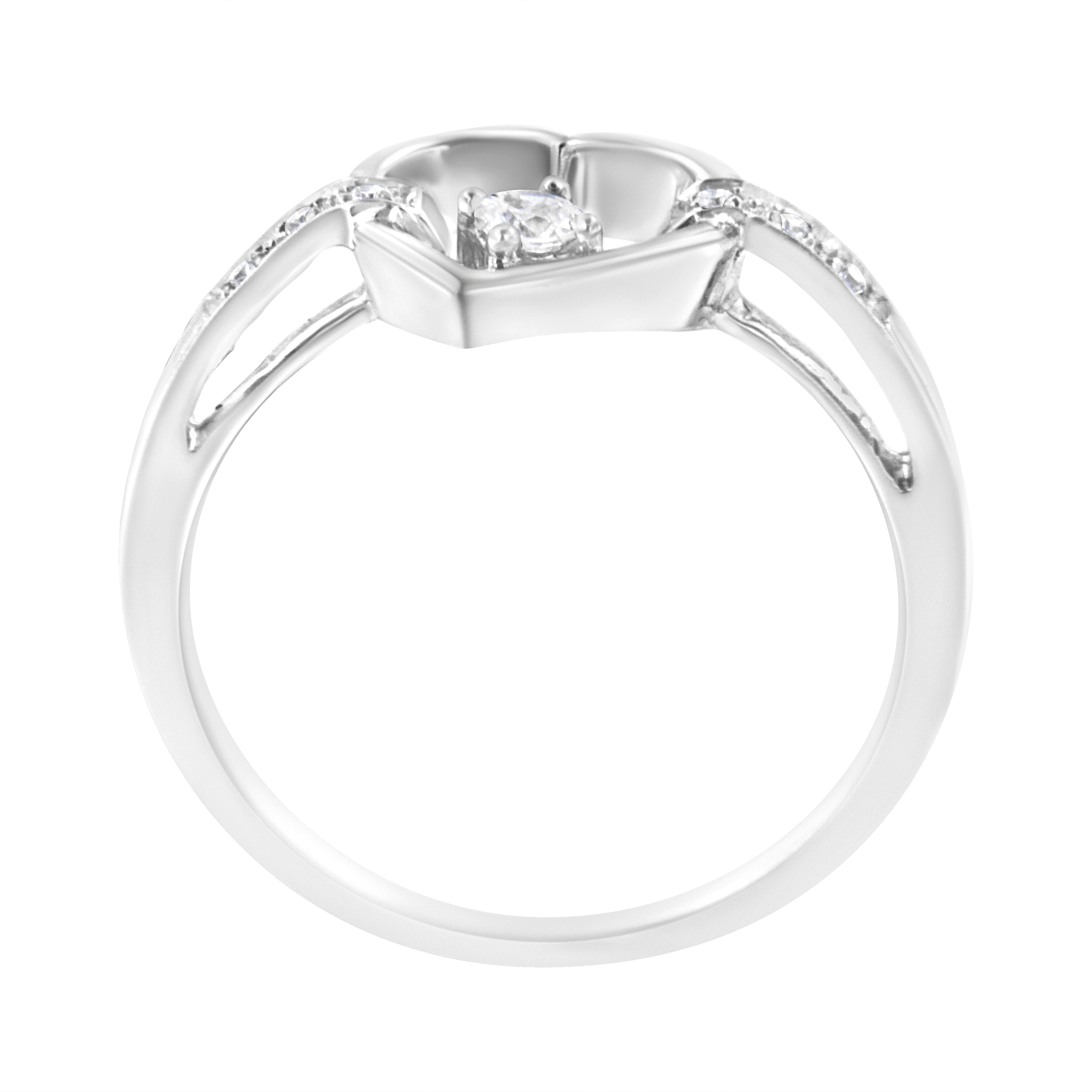 14K White Gold 1/8 Cttw Channel Set Round-Cut Diamond Heart Ring (H-I Color, SI2-I1 Clarity)  DestGlow