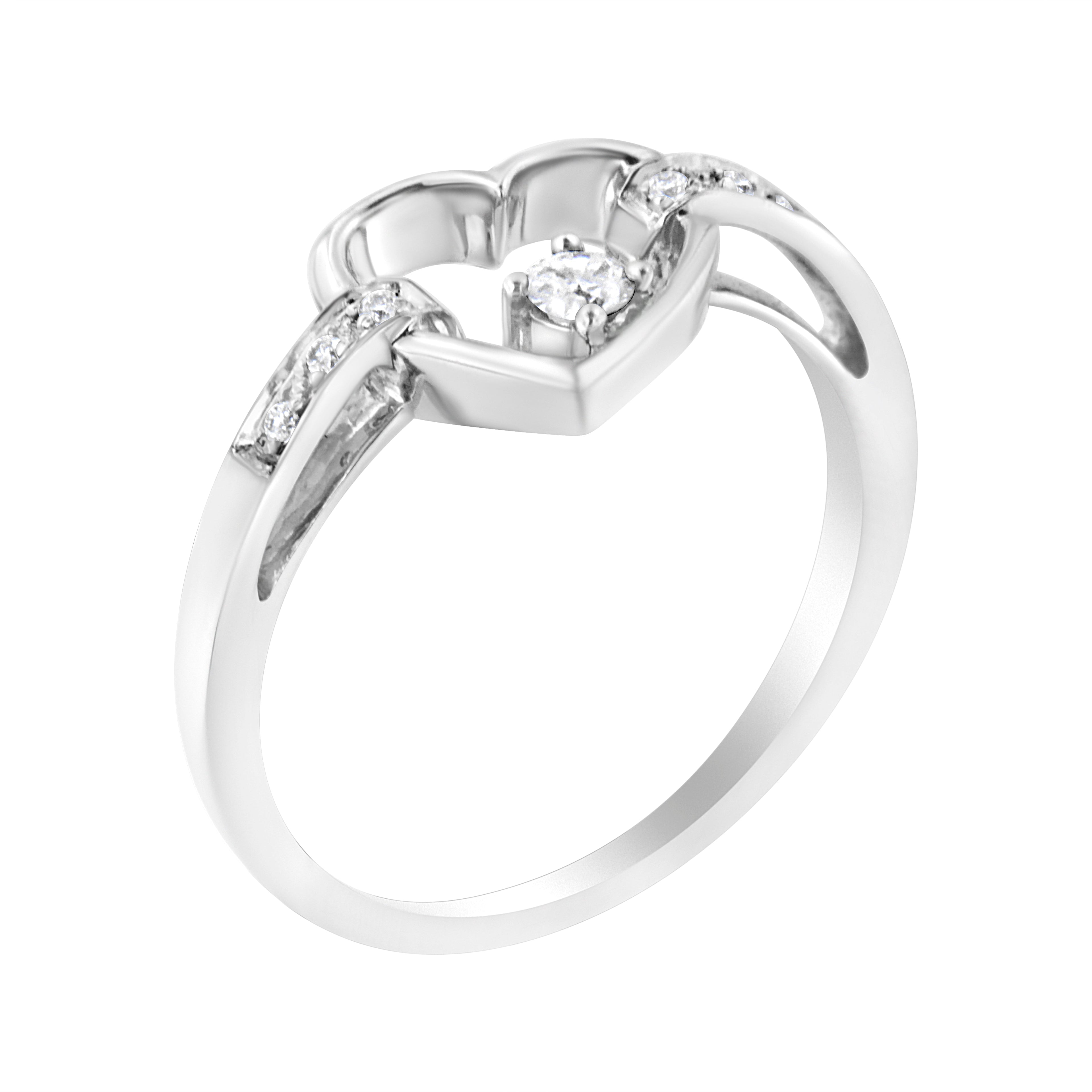 14K White Gold 1/8 Cttw Channel Set Round-Cut Diamond Heart Ring (H-I Color, SI2-I1 Clarity)  DestGlow