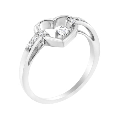 14K White Gold 1/8 Cttw Channel Set Round-Cut Diamond Heart Ring (H-I Color, SI2-I1 Clarity)  DestGlow