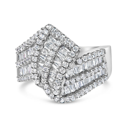14K White Gold 1-1/2 Cttw Round and Baguette Diamond Bypass Cocktail Ring Band (H-I Color, SI1-SI2 Clarity) - Size 7 by Bids.com