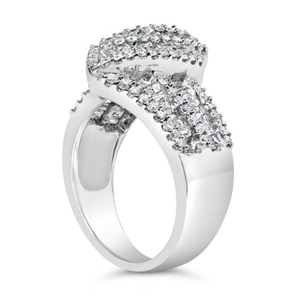 14K White Gold 1-1/2 Cttw Round and Baguette Diamond Bypass Cocktail Ring Band (H-I Color, SI1-SI2 Clarity) - Size 7 by Bids.com