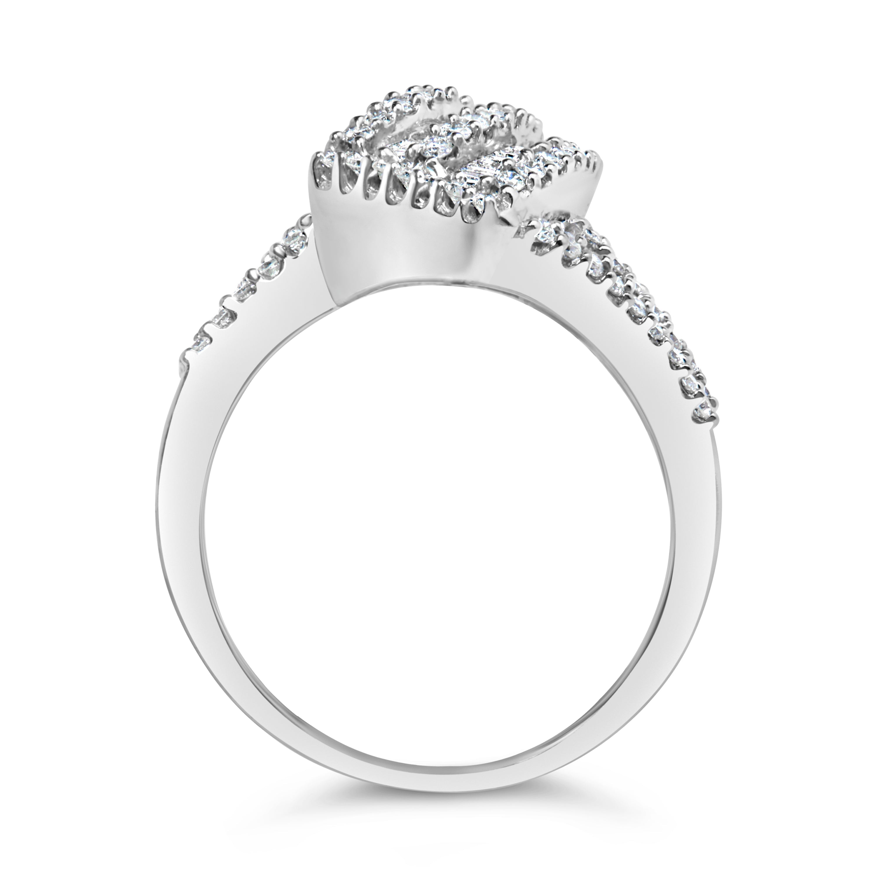 14K White Gold 1-1/2 Cttw Round and Baguette Diamond Bypass Cocktail Ring Band (H-I Color, SI1-SI2 Clarity) - Size 7 by Bids.com
