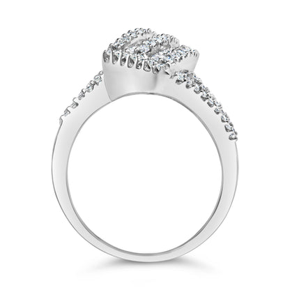 14K White Gold 1-1/2 Cttw Round and Baguette Diamond Bypass Cocktail Ring Band (H-I Color, SI1-SI2 Clarity) - Size 7 by Bids.com