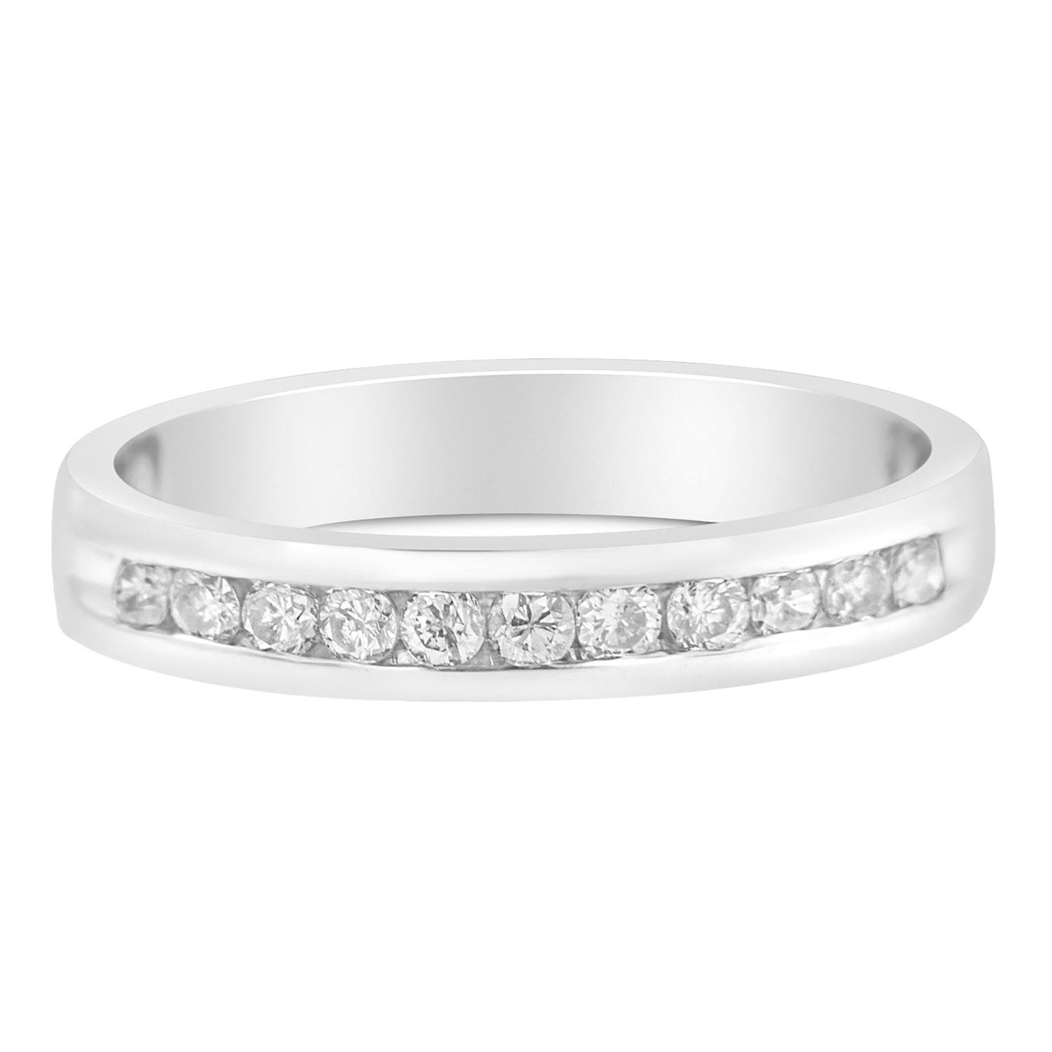 18K White Gold 1/4 Cttw Channel Set Brilliant Round-Cut Diamond Classic 11 Stone Wedding Band Ring (E-F Color, I1-I2 Clarity) - Size 5 by Bids.com
