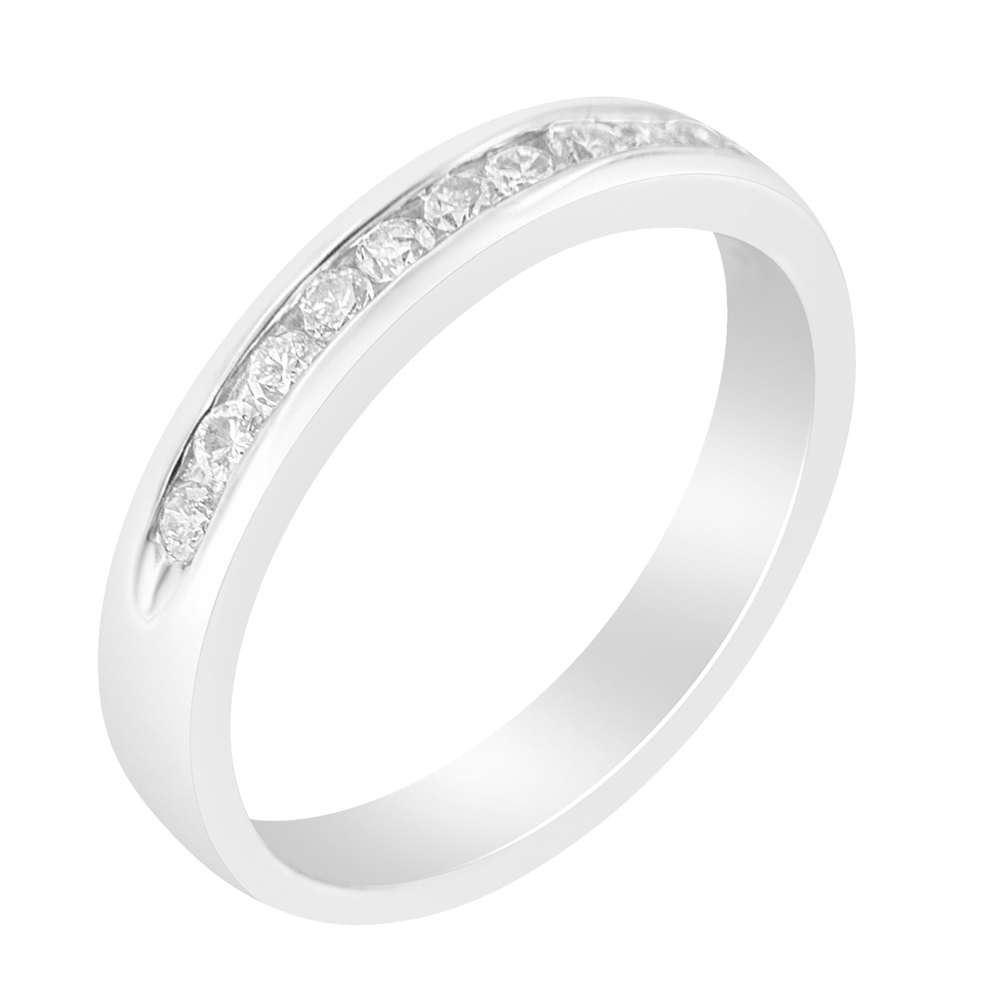 18K White Gold 1/4 Cttw Channel Set Brilliant Round-Cut Diamond Classic 11 Stone Wedding Band Ring (E-F Color, I1-I2 Clarity) - Size 5 by Bids.com
