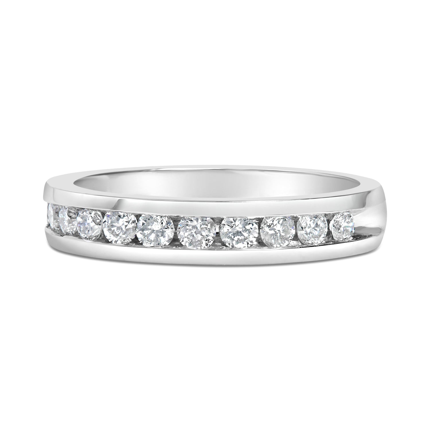 IGI Certified 1/2 Cttw Round Brilliant Cut Diamond 18K White Gold Channel Set Eternity Style Wedding Band Ring (H-I Color, I1-I2 Clarity) - Size 7 by Bids.com