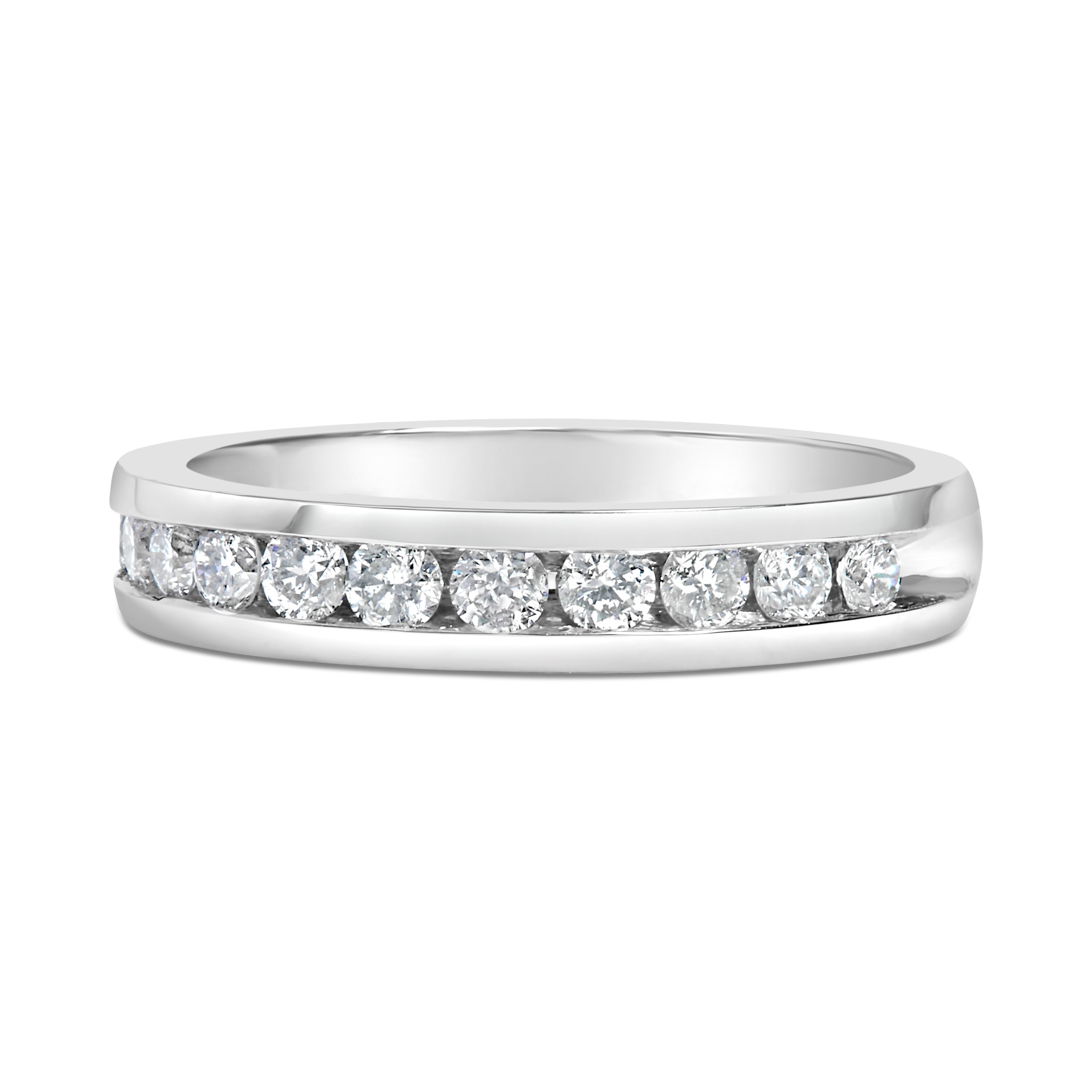 IGI Certified 1/2 Cttw Round Brilliant Cut Diamond 18K White Gold Channel Set Eternity Style Wedding Band Ring (H-I Color, I1-I2 Clarity) - Size 7 by Bids.com