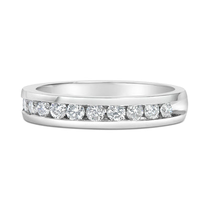 IGI Certified 1/2 Cttw Round Brilliant Cut Diamond 18K White Gold Channel Set Eternity Style Wedding Band Ring (H-I Color, I1-I2 Clarity) - Size 7 by Bids.com