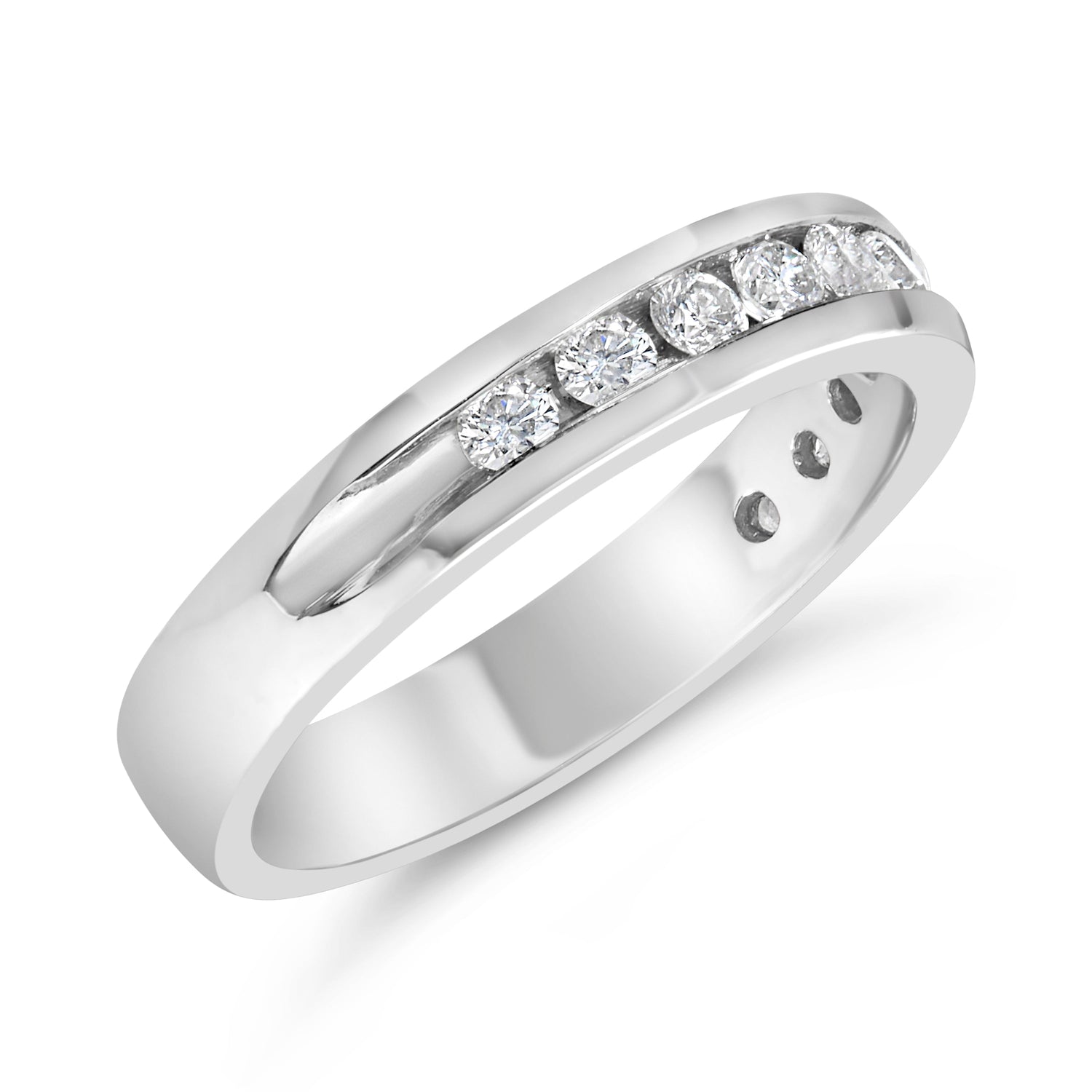 IGI Certified 1/2 Cttw Round Brilliant Cut Diamond 18K White Gold Channel Set Eternity Style Wedding Band Ring (H-I Color, I1-I2 Clarity) - Size 7 by Bids.com