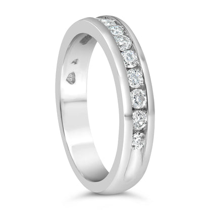 IGI Certified 1/2 Cttw Round Brilliant Cut Diamond 18K White Gold Channel Set Eternity Style Wedding Band Ring (H-I Color, I1-I2 Clarity) - Size 7 by Bids.com