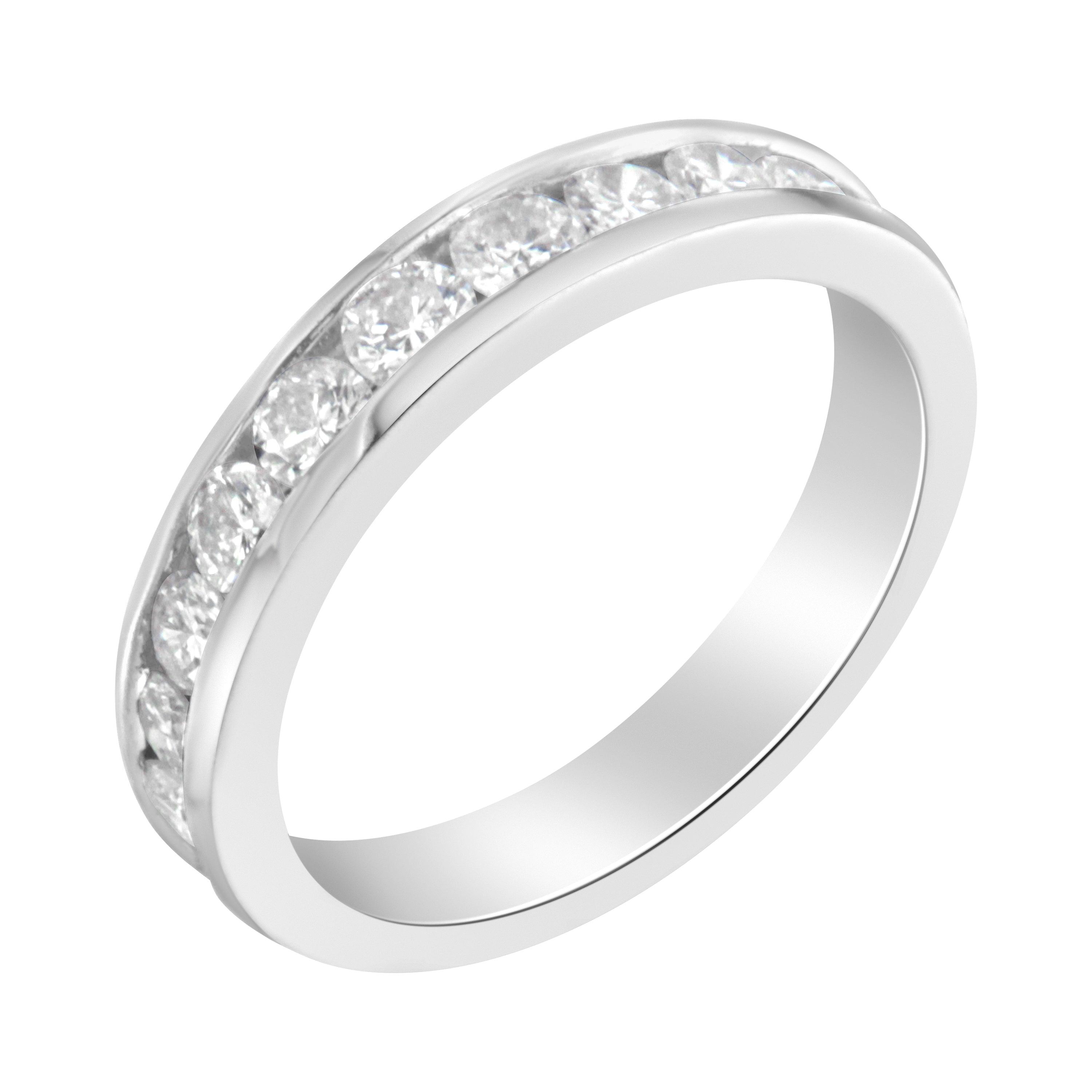IGI Certified 1.0 Cttw Diamond 18K White Gold Channel-Set Half-Eternity Band Wedding Ring (E-F Color, I1-I2 Clarity) - Size 5-1/2 by Bids.com