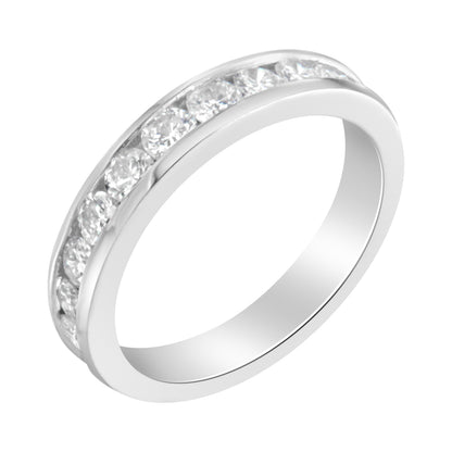 IGI Certified 1.0 Cttw Diamond 18K White Gold Channel-Set Half-Eternity Band Wedding Ring (E-F Color, I1-I2 Clarity) - Size 5-1/2 by Bids.com